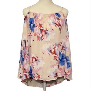 VINCE CAMUTO sheer floral cold shoulder top